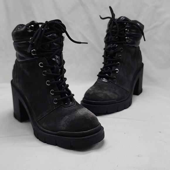 MARC FISHER VELIMA BLACK LUG SOLE HIKING BOOTIES SUEDE LADIES SIZE 6.5 NWOB - Picture 14 of 16